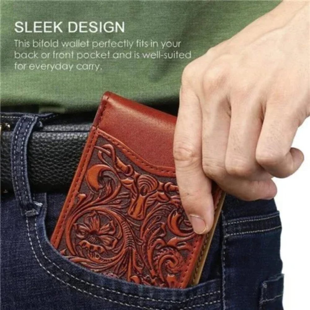 NEW Full Grain Leather Wallets for Men Brown Bifold Wallet RFID - Picture 5 of 8